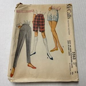 McCalls Vintage 1950's Pattern #5263 Junior Misses Slacks Bermuda Short Waist 28